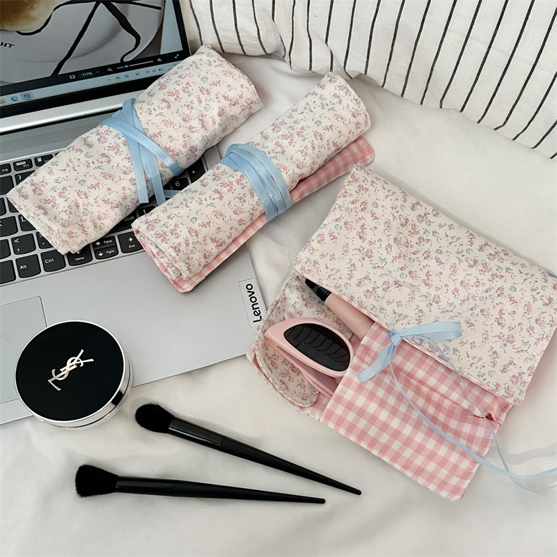 Floral Plaid Fabric Makeup Bru - đánh giá và giá Beauty Makeup Organizer